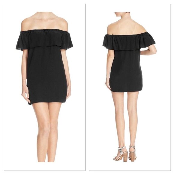 Yumi Kim Silk Ruffle Black Off The Shoulder Dress Style DR-9826 Women Size Small - Picture 1 of 12